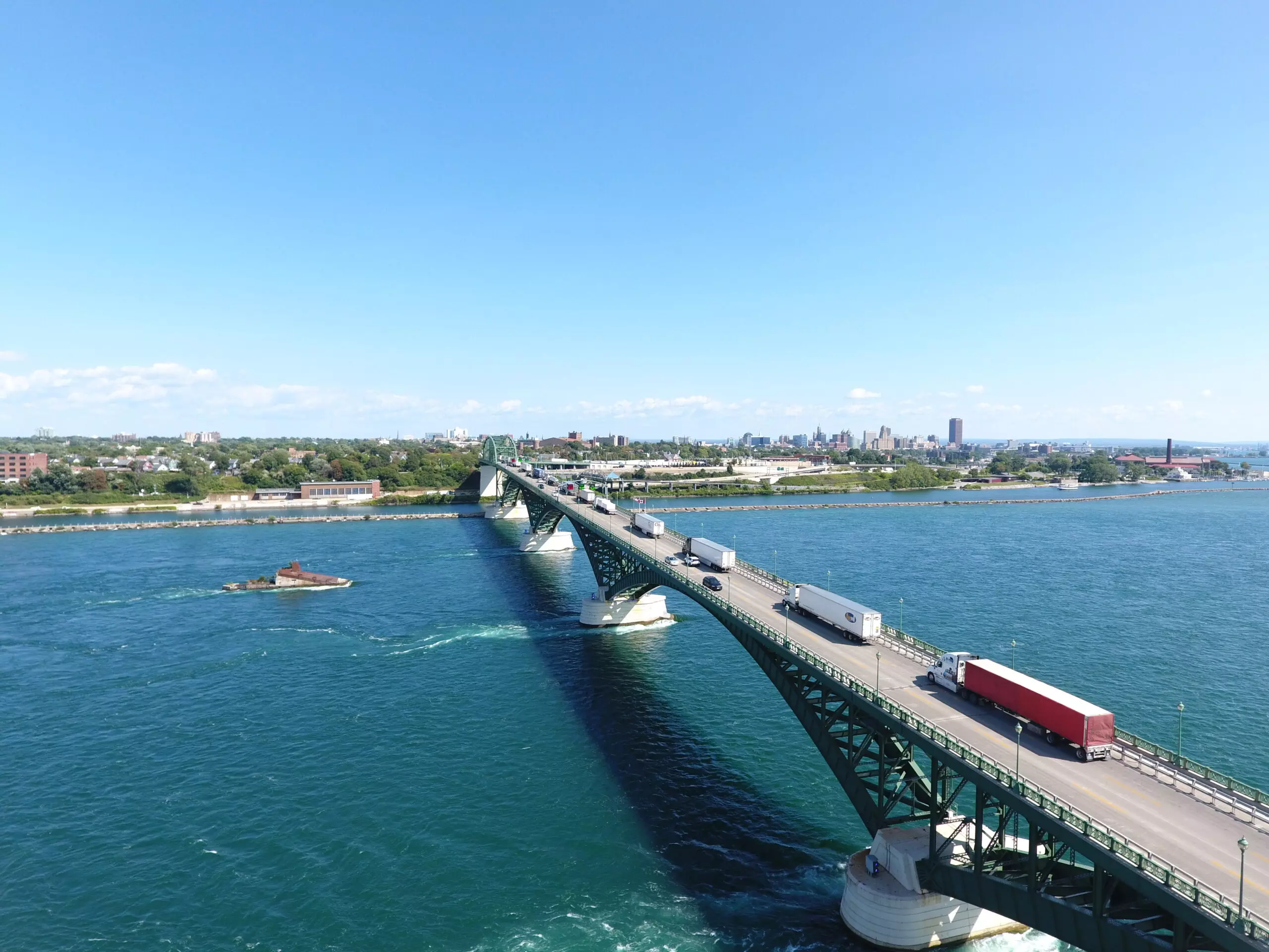 Trucks crossing the Peace Bridge heading toward the United States